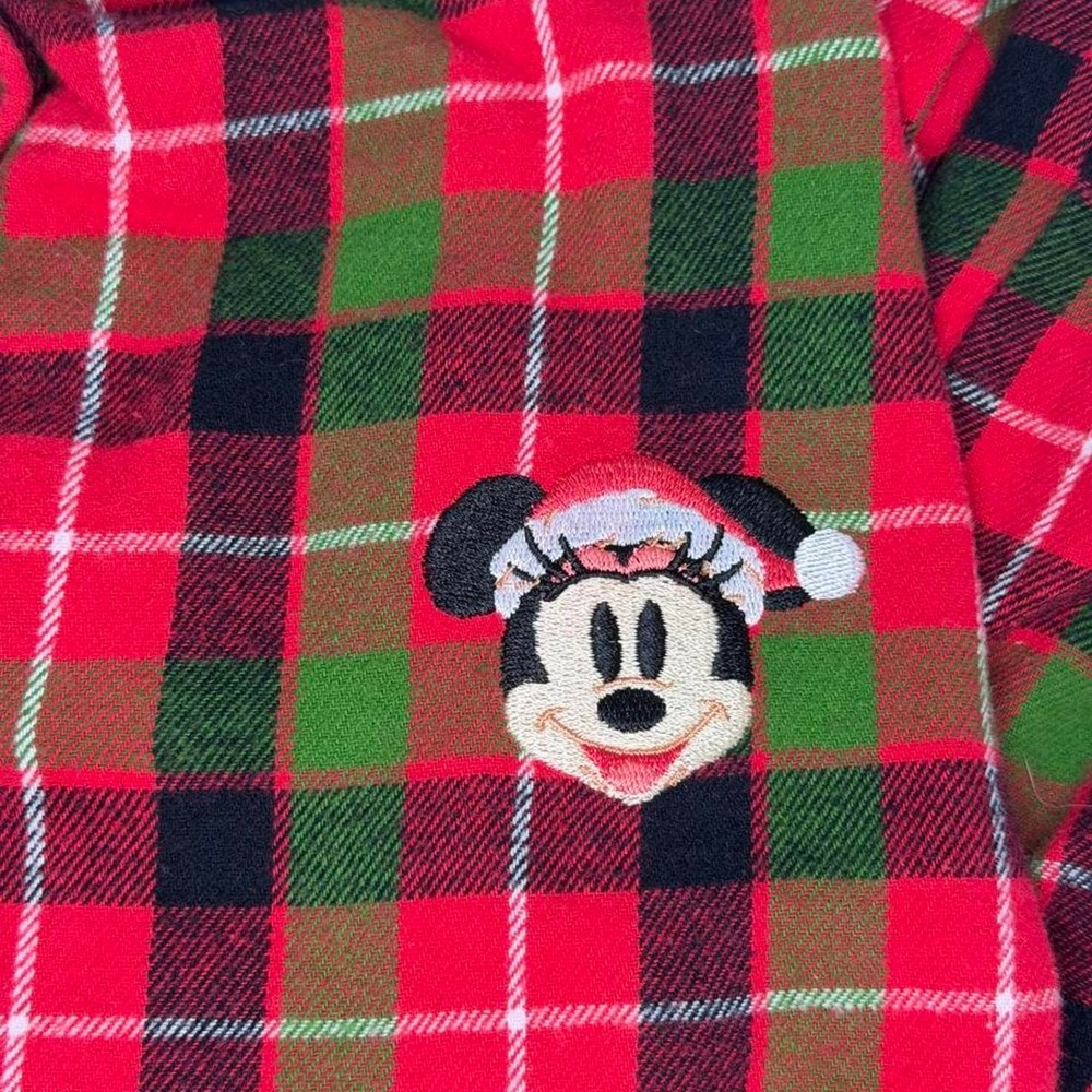 Disney Parks Minnie Mouse Santa Plaid Flannel Pajama Top | Size M - Picture 5 of 6